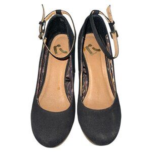REPORT Y2K "Lucy" Black Ankle Strap Wedge Heels